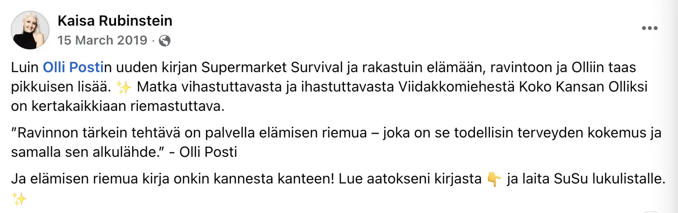 Kaisa Rubinsteinin arvostelu Supermarket Survival -kirjasta